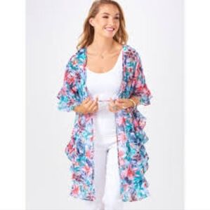 Charlie Paige Printed Tropical Sheer Kaftan Cover‎ Up